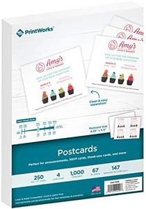 PrintWorks Heavyweight Printable Postcards for Mailings, Flashcards, and More, 67 lb, 4 Cards Per Sheet, 250 Sheets, 1000 Cards Total, White (04299) (4.25 x 5.5 Inches)