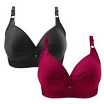 Generic 2 Pack Plus Size Bras for Women Non Wired Comfy Adjustable Straps Push Up Bra UK Clearance Underwear Solid Colour Breathable Everyday Bras Wine