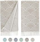 sea me at home Turkish Hand Towels for Bathroom, Kitchen Towels Decorative Set of 2, Luxury Turkish Cotton Dish Tea Towels 14 x 30 Inches for Modern, Boho, and Farmhouse Decor (Beige Waves)