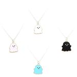 Todu Halloween 4 Pcs Cute Black And White Ghost Pendant Necklaces For Women Men Best Friend Lovely Ghost Pendant Couple Necklace Jewelry Girl Gift Party Jewelry, Zinc Alloy, No Gemstone