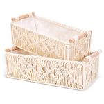 Cucudoner Macrame Storage Basket Boho Decor Baskets，Handmade Woven Decorative Basket，Handmade Countertop Toilet Tank Shelf Cabinet Organizer for Bathroom Decor Bedroom Livingroom Home（Set of 2）
