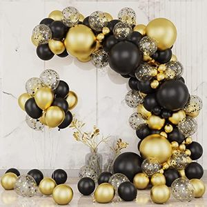 GAMINICS Black and Gold Balloon Garland Arch Kit,121Pcs Black and Gold Party Decorations 18/12/10/5/Inch Black Gold Latex Party Balloons for Baby Shower Wedding Birthday Party Festival Decorations