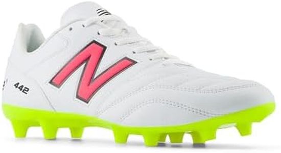 New Balance Men's 442 Academy Fg V2 Soccer Shoe, White/Hi-lite/Black, 11 Wide