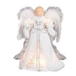 Kurt Adler 10-Light White and Silver Angel Treetop, 12-Inch