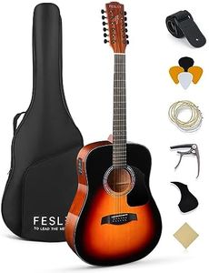 Fesley 12 String Guitar: 42" Full Size Acoustic Electric Guitars for Beginners Adults, Spruce Top Guitarra Acustica, Guitar Bundle with Gig Bag, Picks, Strings, Strap, Gloss, Sunburst