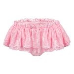 Littleforbig Unisex Hipster Briefs Sissy Lace Skirted Thong Panties Shaping Brief for Crossdressers Transgender Pink XS