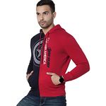 Free Authority Men's Cotton Blend Neck Hooded Sweatshirt (8905030591592_Molten Lava/ Navy_S)