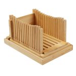 Purenjoy Bamboo Wood Foldable Bread Slicer Compact Bread Slicing Guide with Crumb Catcher Tray for Homemade Bread Thickness Adjustable