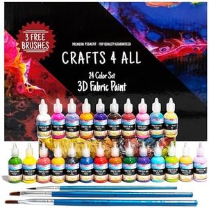 Crafts 4 All Fabric Paint Set - Pack of 24 Permanent, Assorted 3D Paints for Decorating Clothes, Shoes, Canvas, Wood and Paper - Brushes Included - Art Supplies