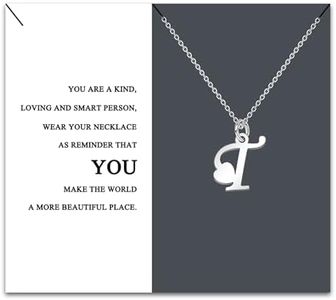 HEYEJET Collier Femme Charm Bijoux avec Lettre A-Z Acier Inoxydable, Chaîne Fine Initiale Cadeaux de Motivation pour Elle Fille Cadeau pour Amitié Famille avec Carte Cadeau (T)
