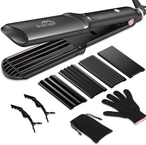 Sixriver Hair Crimper for Women - Ceramic Waver Hair Tool with 4-in-1 Flat Crimping Iron Plates, 15s Fast Heating, Volumizing Hair Crimper, for All Hair Types - Black