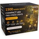 CHRISTOW 8ft Christmas Tree Lights, 1500 Warm White LED Fairy Lights with Timer, 8 Light Modes, Energy Efficient 3mm LEDs, Indoor & Outdoor, Mains Powered, Green Cable (34.47m Lit Length)