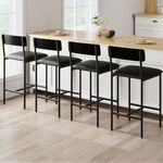 GarveeHome Bar Stools Set of 4, Upholstered Counter Height Bar Stools with Backrest and Footrest, Kitchen Barstools for Island, Counter Bar, Easy Assembly, Rustic Black