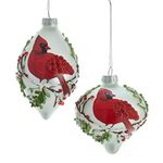 Kurt S. Adler Red Cardinal Teardrop and Onion Shape Christmas Holiday Ornaments Set of 2 Glass