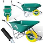 Bertie 110L Heavy Duty Puncture-Proof Tyre | Garden & Builders Wheelbarrow | Plastic Wheel barrow Solid Rubber tyre | Green| Durable Polypropylene Tub | Garden, Soil, Gravel, Mulch & Tools