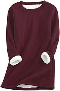 Winter Thermal Tops for Women Fleece Lined Warm Shirts Casual Solid Color Long Sleeve Crewneck Soft T-Shirts Blouses