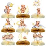 Tarklanda 9 Pcs Bear Honeycomb Centerpieces Baby Shower Birthday Party Decor Little Teedy Bear Decor for Kids brown