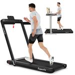 Goplus 2 in 1 Folding Treadmill with Dual Display, 2.25HP Under Desk Electric Pad Treadmill, Installation-Free, Bluetooth Speaker, Remote Control, Walking Jogging Machine for Home/Office Use (Black)