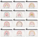 24 Pcs Rainbow Cosmetic Bags Motivational Quotes Makeup Bag Inspirational Makeup Pouch with Zipper Inspirational Gifts for Women Coin Purse for Teacher Graduation Birthday Party, as the pictures