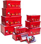 Bright Creations 10 Pack Christmas Nesting Gift Boxes with Lids for Presents, Decorative Nested Holiday Gift Wrap, Share the Holiday Joy with Festive Stackable Christmas Gift Boxes (10 Sizes), Red