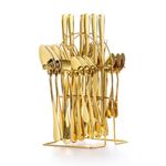 Supvox® 24Pcs Golden Cutlery Set Includes Forks, Cutters, Spoons, Tea Spoons Luxury Stainless Steel Cutlery Set with Holder Kitchen Golden Cutlery Set for Festivals, Party, House Warming Gift