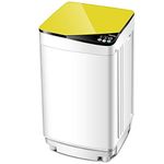 Giantex Full-Automatic Washing Machine Portable Washer and Spin Dryer 7.7lbs Capacity Compact Laundry Washer with Built-in Barrel Light Drain Pump and Long Hose for Apartments Camping (White & Yellow)