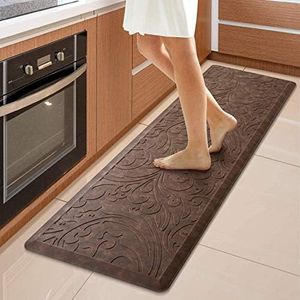 KMAT Kitchen Mat Cushioned Anti-Fatigue Waterproof Non-Slip Standing Mat Ergonomic Comfort Rug for Home,Office,Sink,Laundry,Desk 17.3" (W) x 60"(L),Brown