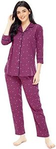 ZEYO Women's Cotton Heart Printed Night Suit Set of Shirt & Pyjama 5152 (PlumRed, XXX-Large)