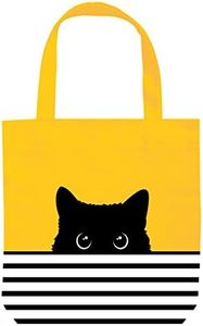 Cute Canvas Tote Bag - Cat Lover Gifts for Women - Black Cat Gifts for Cat Lovers - Cat Mom Gifts - Cat Themed Gifts - Happy Birthday Bags for Cat Lady Gifts - Reusable Cat Tote Bag (Yellow Cat)
