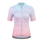 Santic Cycling Jersey Women's Shorts Sleeve Tops Bike Shirts Bicycle Jacket Full Zip with Pockets Andrea, Pink-2236, Medium