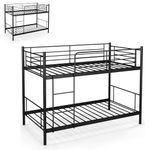 Multigot Bunk Bed, Metal Twin Sleeper Bed with Ladder & Safety Guardrails, Metal Slatted Single Bunk Bedstead for Adults Teenagers, No Box Spring Needed (Black)