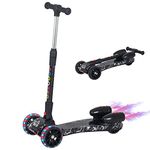 HOMCOM Scooter for Kids Toddler 3 Wheel Adjustable Height w/Flashing Wheels Music Water Spray Foldable Kick Scooter for Boys and Girls 3-6 Yrs Black