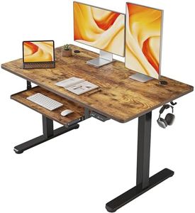 FEZIBO Height Adjustable Electric Standing Desk with Keyboard Tray, 48 x 24 Inches Sit Stand up Desk with Splice Board, Black Frame/Rustic Brown Top