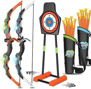 KIZJORYA Bow and Arrow for Kids 8-12, Upgraded Kids Archery Set with Automatic Moving Target, Sport Game Toy with 20 Suction Cup Arrows 2 Led Light Bows&Quivers, Gift for Boy Girl Age 3 4-6 10(2Pack)