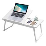 Laptop Desk, Laptop Bed Table with Foldable Legs & Cup Slot, Reading Holder Notebook Stand Breakfast Bed Tray Book Holder for Sofa, Bed, Terrace, Balcony (White)