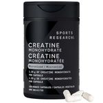 Sports Research® Creatine Monohydrate Capsules - Supports Workout Recovery, Lean Muscle gain, Performance and Strength* - Non-GMO, Vegan certified - 5g per Servings - 120 Capsules