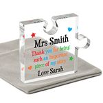 Teacher Gifts Personalised, Thankyou Teacher Gifts, Puzzle Piece Thank You Gifts for Teacher Head Teacher TA, Teaching Assistant Gift, Teacher Gift Ideas, Acrylic Puzzle Block With Grey Bag