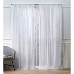 Nicole Miller Belfry Sheer Rod Pocket Top Curtain Panel Pair, White, 50x84, 2 Panels