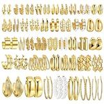 42 Pairs Gold Hoop Earrings Set for
