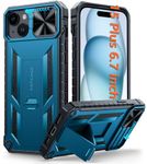 FNTCASE for iPhone 15 Plus Case: Rugged Military Grade Full Protection Shockproof Protective Case with Kickstand | TPU Matte Textured Heavy Duty Hard Bumper Phone Cover for iPhone 15 Plus Blue