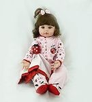 TERABITHIA 19inch 48cm Realistic Adorable Ladybird Princess Baby Girl Doll in Silicone Vinyl Long Curly Hair Stuffed Cloth Body Reborn Newborn Dolls Children's Day Gift