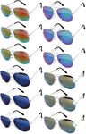 Aviator Silver Metal Frame Eyeglasses Full Mirror Lens Blue