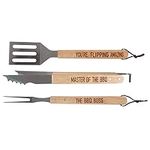 Wooden BBQ Accessories | 3 Piece BBQ Tools | Stainless Steel Set of Spatula, Grilling Fork & Tongs | Personalised BBQ Tools & BBQ Utensils | Perfect BBQ Gifts For Men | Camping Utensils for Outdoors