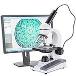 AmScope M148C-E Compound Monocular Microscope, WF10x and WF25x Eyepieces, 40x-1000x Magnification, LED Illumination, Brightfield, Single-Lens Condenser, Plain Stage, 110V or Battery-Powered, Includes 0.3MP Camera and Software