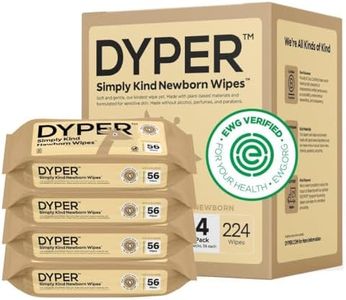DYPER - Newborn Baby Wipes - 99.9% Water, 100% Plant-Based, Unscented & Hypoallergenic, Soft for Sensitive Skin, Plastic-Free, Skin-Friendly Ingredients - 4 Pack (224 Wipes)
