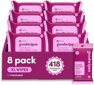 goodwipes Flushable Wipes Bulk Pack, Rosewater Adult Wet Wipes for Women & Men, Sewer & Septic Safe, Toilet & Bathroom Essentials, Extra Large, 418 Count (8 Packs and 1 Travel Pack)