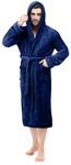 NY Threads Mens Hooded Fleece Robe - Plush Long Bathrobes (Large-X-Large, Navy)