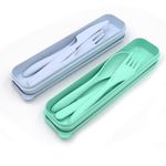 2Pack Travel Cutlery Set with Case, Reusable Cutlery Set, Portable Camping Cutlery Set for Adult Travel Picnic Camping or Daily Use(Green & Blue)