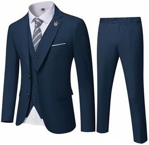 EastSide Men's 3 Pieces Suit, Slim Fit 2 Buttons Tux, Blazer Vest &Pants Jacket Set, Deep Blue, Medium