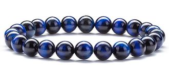 Hamoery Men Women 8mm Natural Stone Beads Bracelet Elastic Yoga Agate Bracelet Bangle(Blue Tiger Eye)